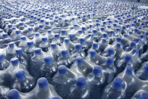 detail of stack bottled juice in industry